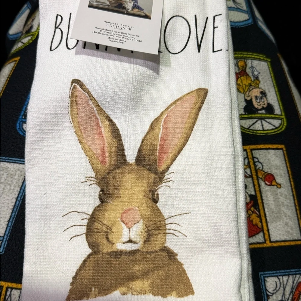 Rae Dunn White Kitchen Towels - set of 3- BUNNY LOVE- NWT
